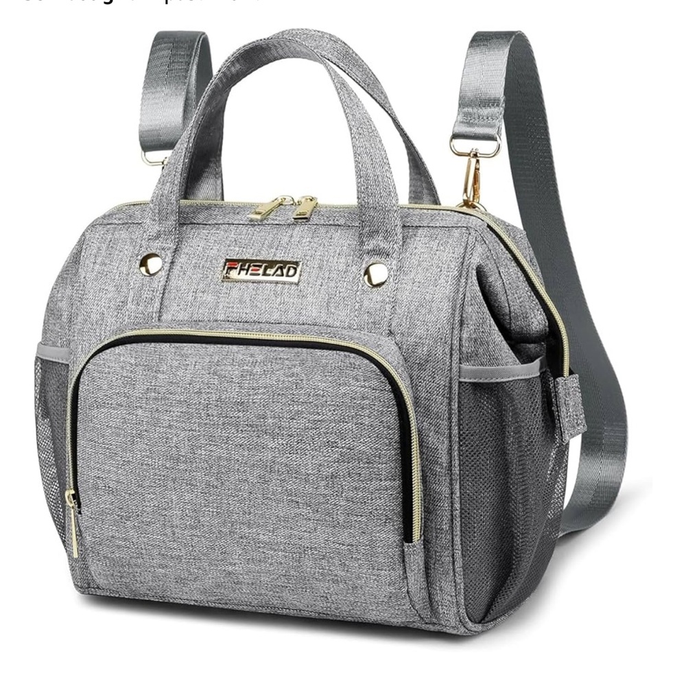 Gray convertible shoulder / backpack diaper bag